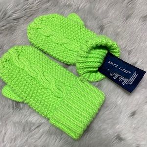NWOT Ralph Lauren lime green cable knit mittens Size 2T-4T